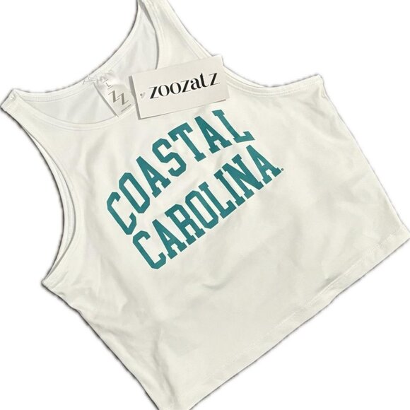 ZOOZATZ NCAA Coastal Carolina White/Teal First Down Crop Tank Top White SZ L - Picture 3 of 6
